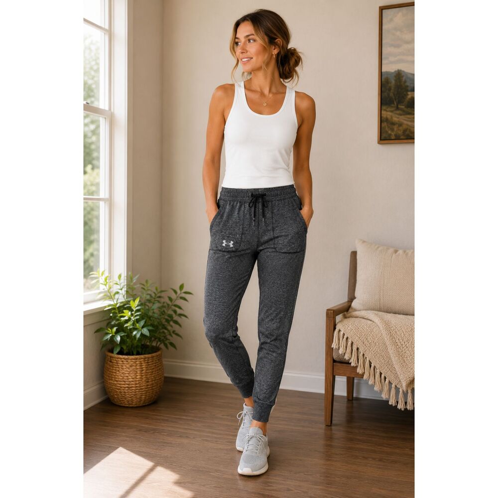 Under Armour Women’s Gray Heather Jogger Pants Athletic Tapered Medium